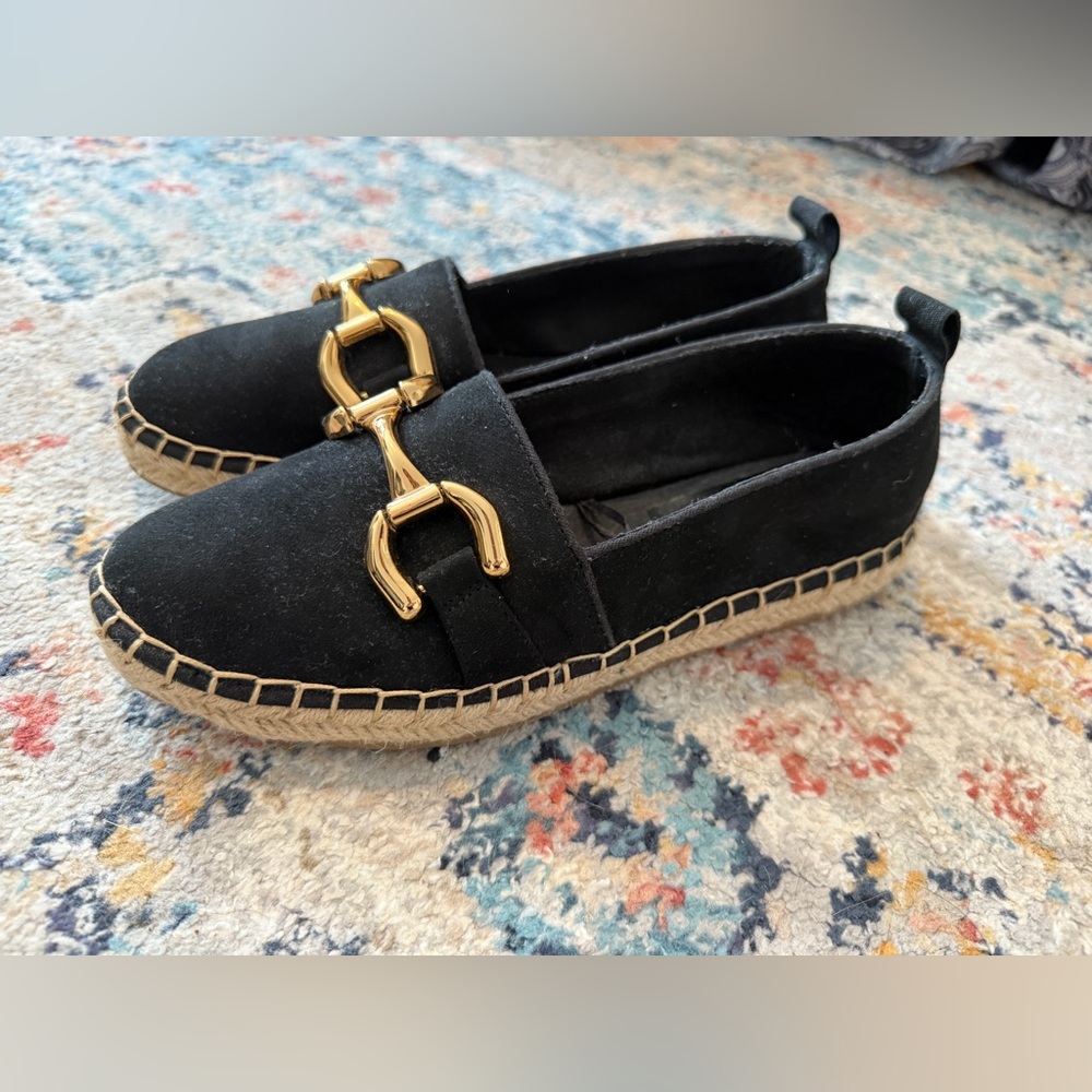 Zara Black Espadrilles with Gold Accent
